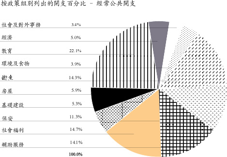 按政策組別列出的開支百分比 - 經常公共開支