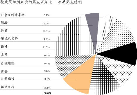 按政策組別列出的開支百分比 - 公共開支總額