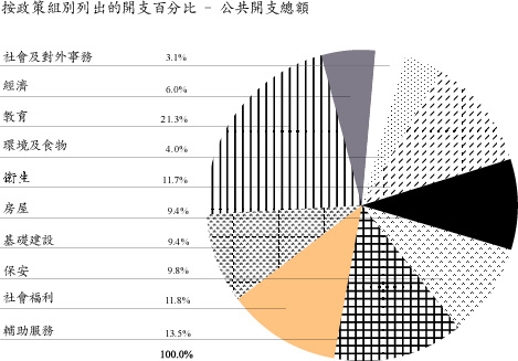 按政策組別列出的開支百分比 - 公共開支總額