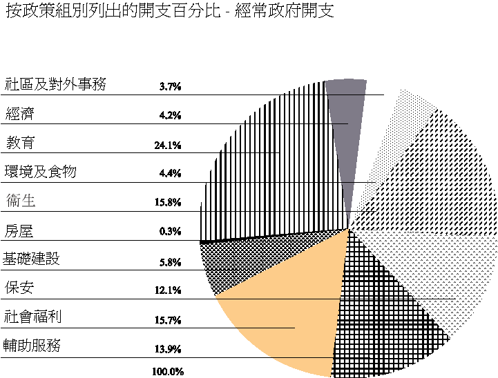 按政策組別列出的開支百分比 - 經常政府開支