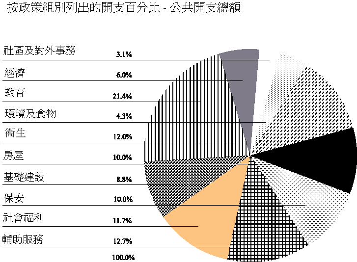 按政策組別列出的開支百分比 - 公共開支總額